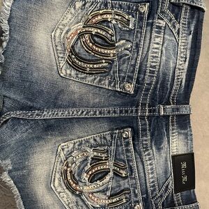Miss Me Distressed Denim Shorts with Embellished Pockets
